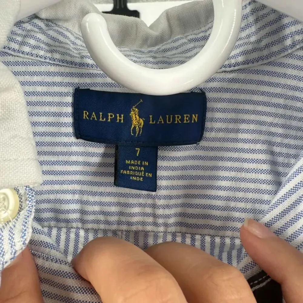 Polo Ralph Lauren Banner Striped Big Pony Button Shirt Size 7 Kids